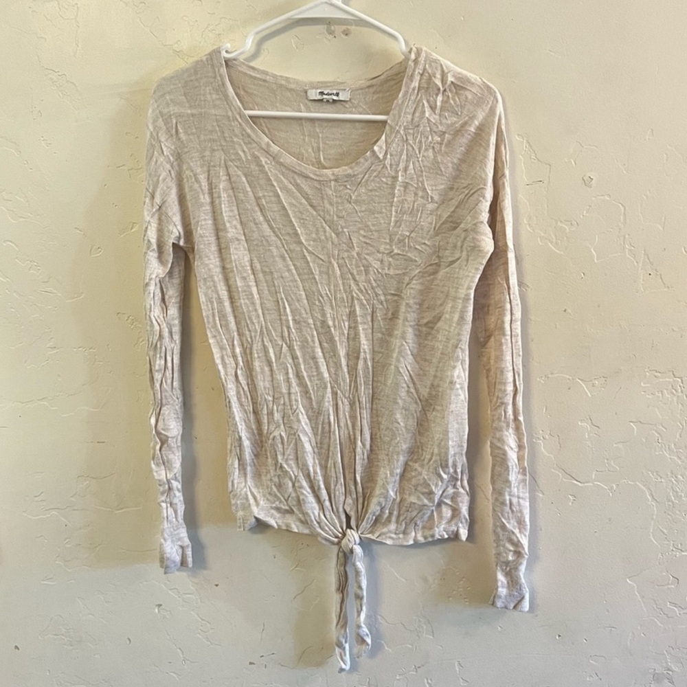 Madewell Cream Lightweight Knit Tie Front Sweater Extra Small